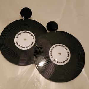 Retro Melody Ehsani Black and White Vinyl Record Earrings